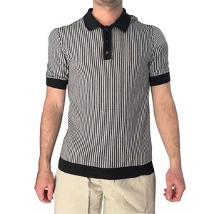 Max 'n Chester Striped Knit Sweater Polo Size Medium Black White Slim